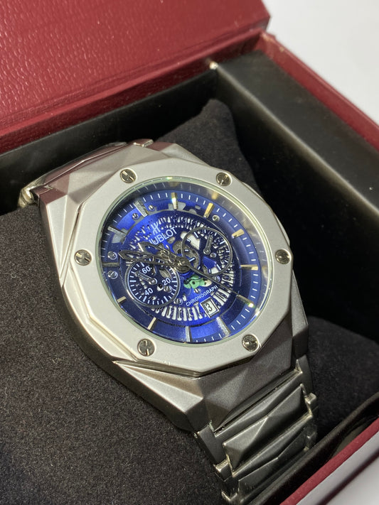 Men’s Royel Blue Dial Chronograph Watch – Luxury Stainless Steel Design