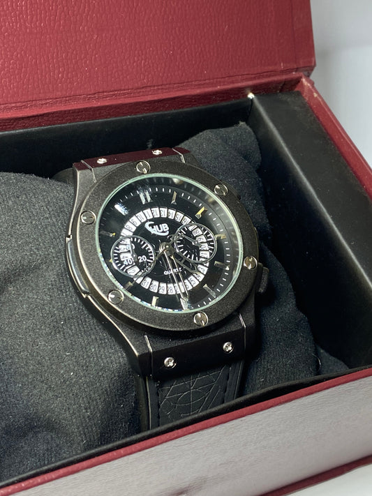 Luxury Black Quartz Analog Watch for Men – Stylish Leather Strap